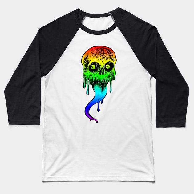 Licking Rainbow Skull Baseball T-Shirt by wildsidecomix